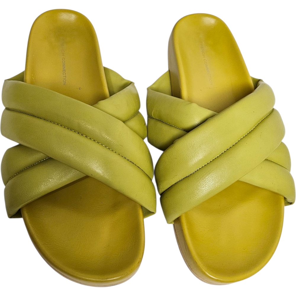 French Connection Yellow Green Hayden Slide Sandals Puffy Straps Criss Cross 7 - Picture 3 of 11
